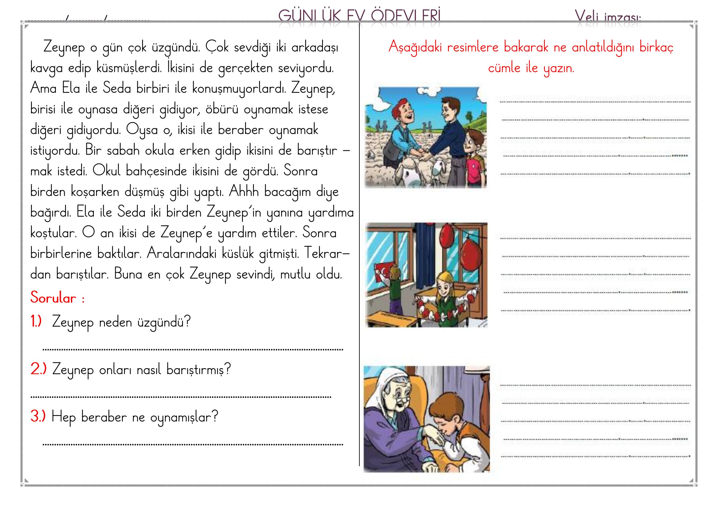 1.Sınıf - 13 Mart 2026 Günlük Ev Ödevleri