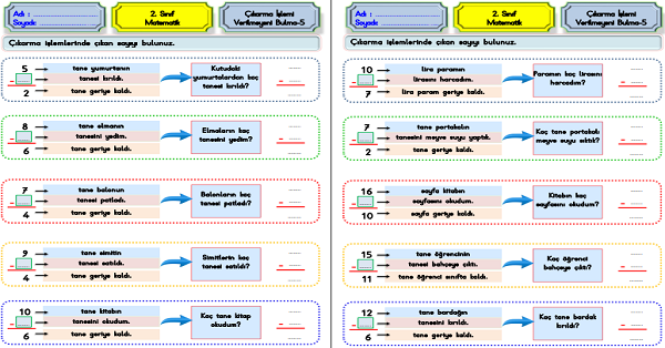 2.Sınıf Matematik Çıkarma İşlemi-Verilmeyeni Bulma-5