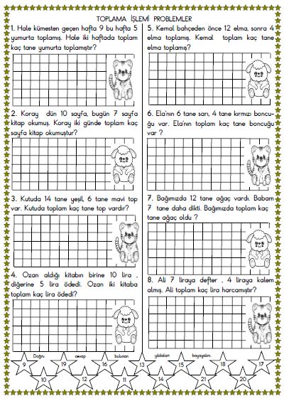 1. Sınıf Matematik  Toplama İşlemi Problemleri Etkinliği 5