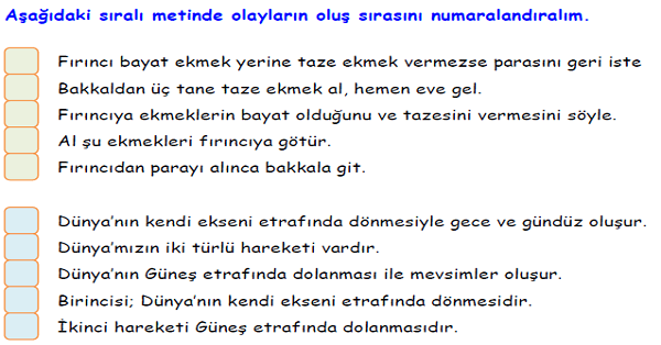 4.Sınıf Türkçe Olayları Oluş Sırasına Göre Sıralama-2