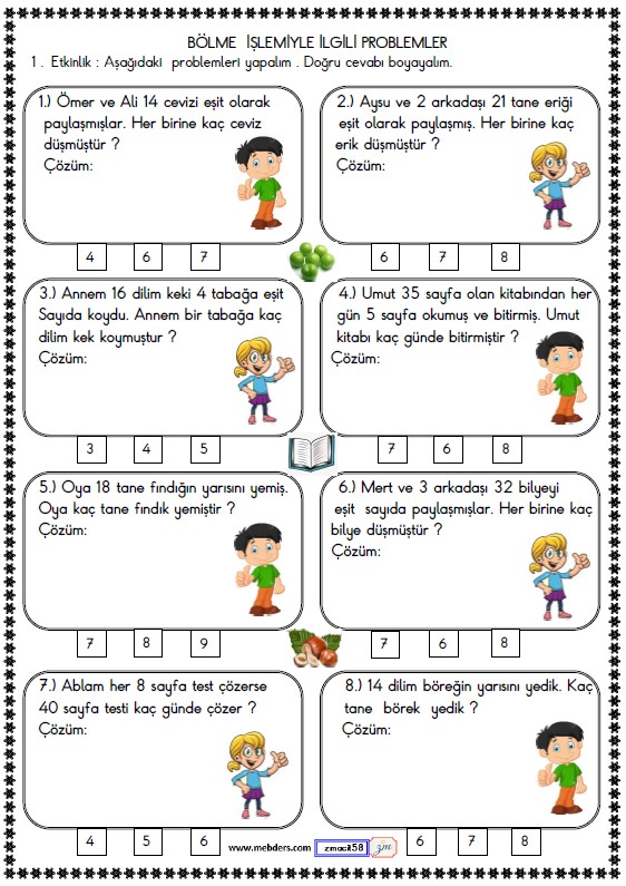 2. Sınıf Matematik Bölme İşlemi Problemler Etkinliği 3