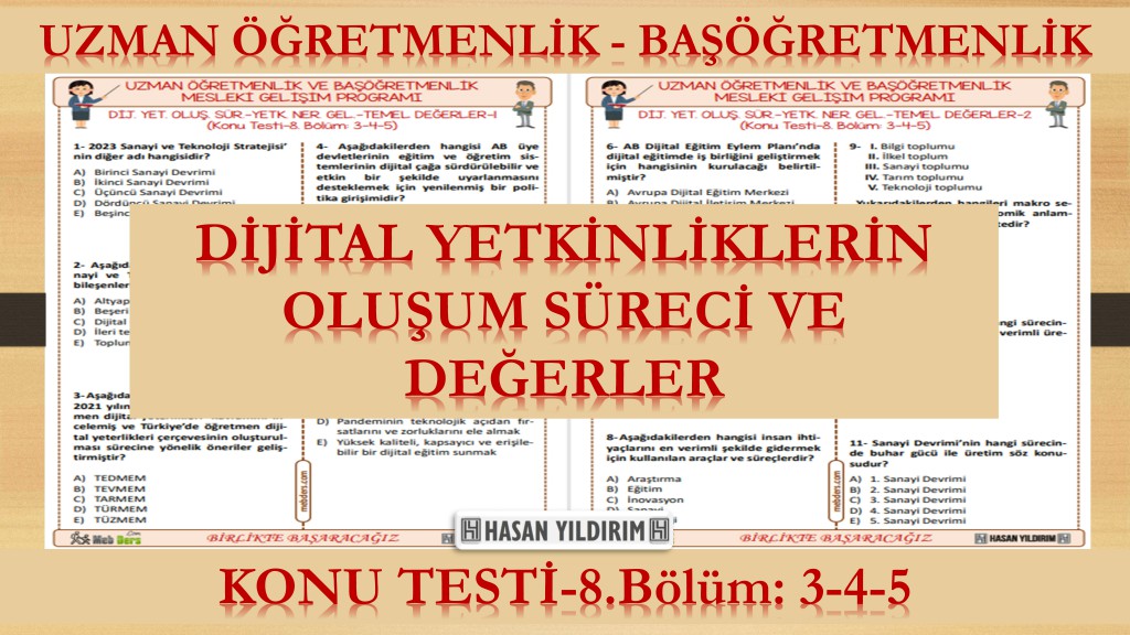 Dijital Yetkinliklerin Oluşum Süreci ve Değerler (Konu Testi-8.Bölüm: 3-4-5)