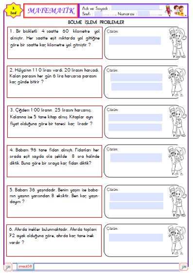 3.Sınıf Matematik Bölme İşlemi Problemler 3