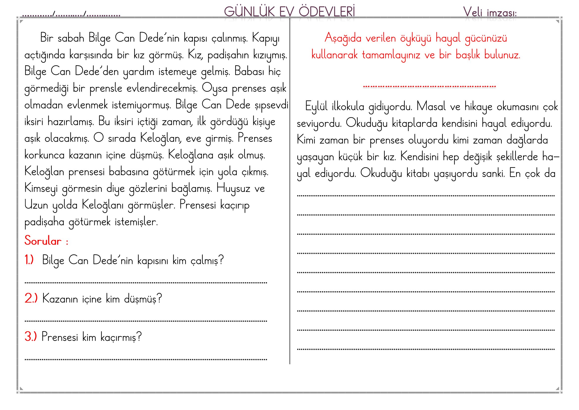 1.Sınıf - 03 Mart 2026 Günlük Ev Ödevleri