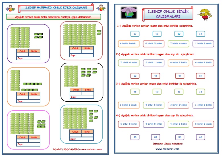 2.Sınıf Matematik Onluk Birlik Çalışması  2  (2 Sayfa)