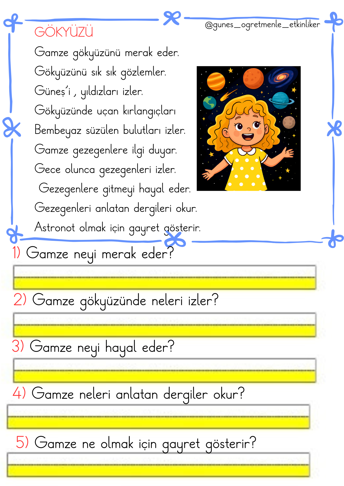 1.Sınıf G Sesi Okuma Anlama Metinleri