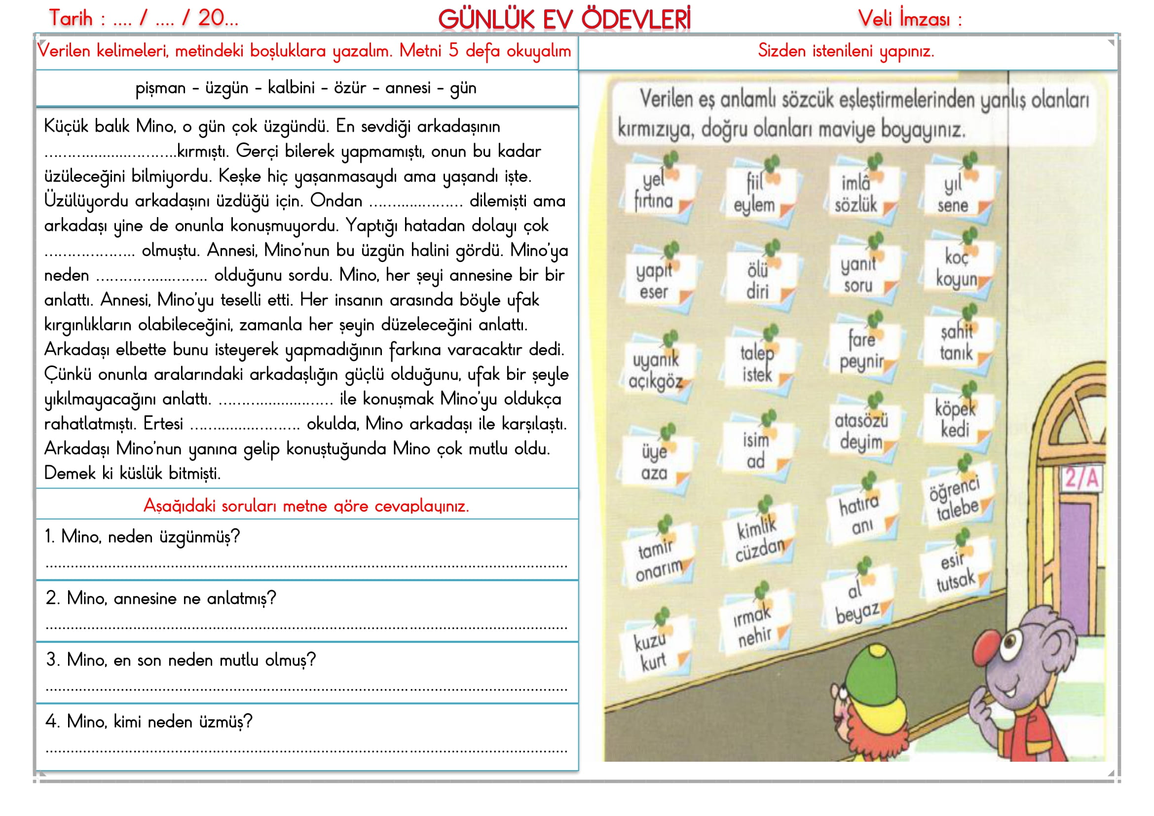 2.Sınıf - 09 Ocak 2026 Günlük Ev Ödevleri