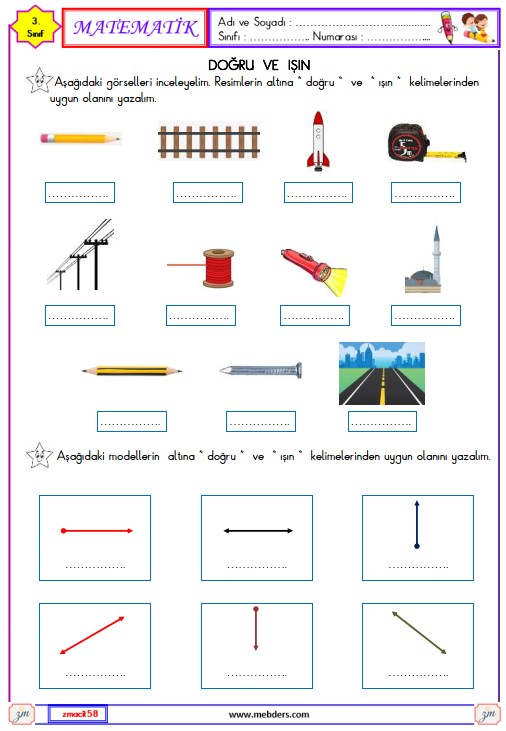 3. Sınıf Matematik Doğru ve Işın Etkinliği