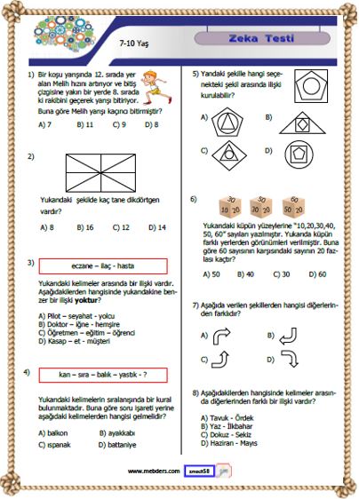 Zeka Testi 12 ( 7 - 10 Yaş )