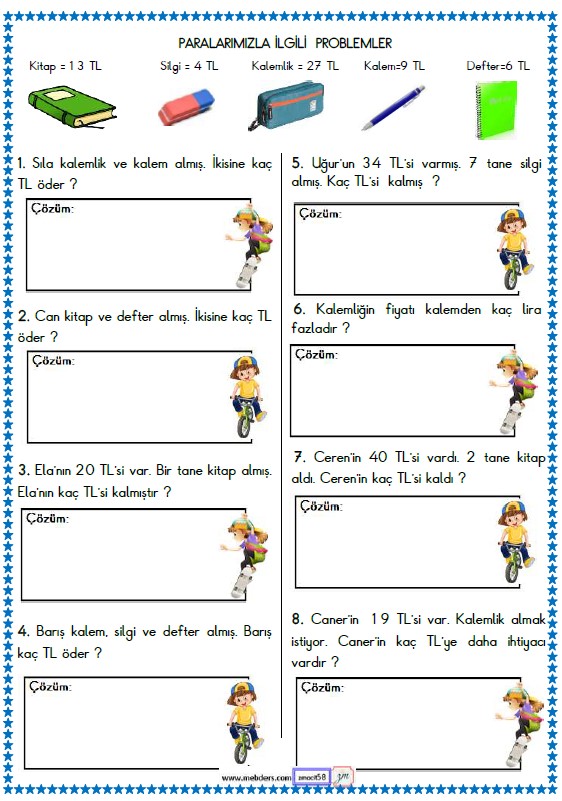 2. Sınıf Matematik Para Problemleri Etkinliği 6