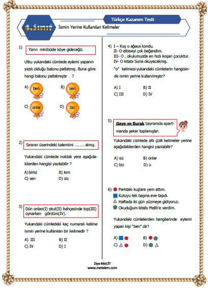 4. Sınıf Sosyal Bilgiler Komşularımız Kazanım Testi ETKİLEŞİMLİ