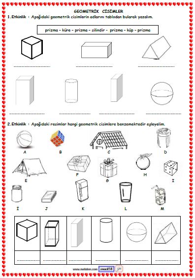 1. Sınıf Matematik Geometrik Cisimler Etkinliği 1