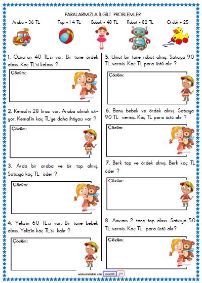 2. Sınıf Matematik Para Problemleri Etkinliği 7