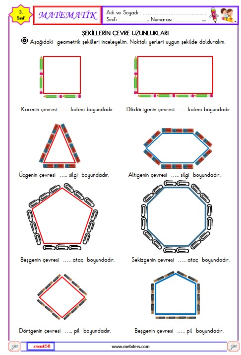 3. Sınıf Matematik Şekillerin Çevre Uzunlukları Etkinliği 4