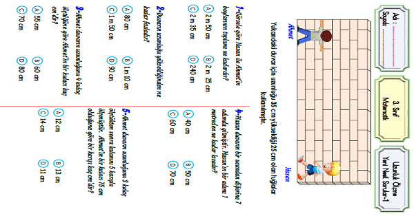 3.Sınıf Matematik Uzunluk Ölçme Yeni Nesil Sorular-1