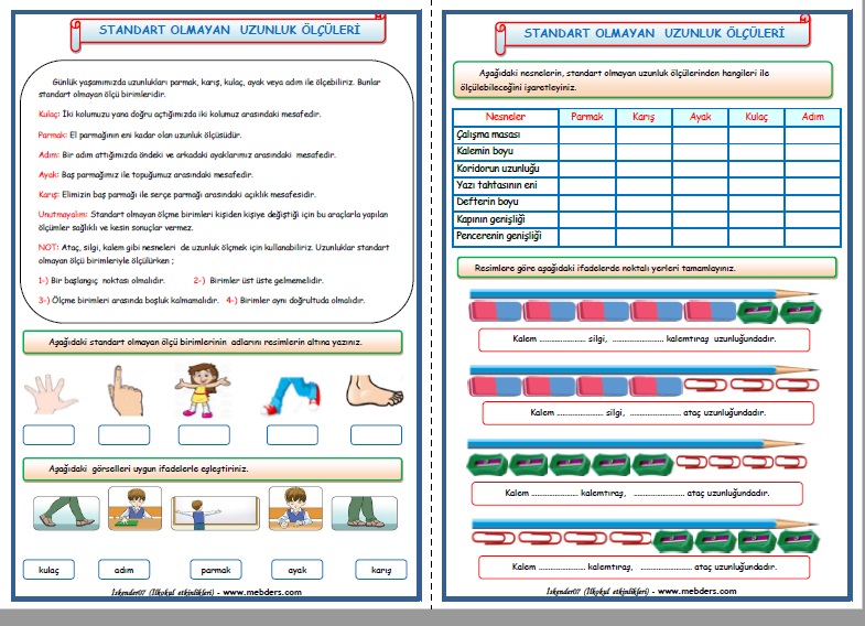 2.Sınıf Matematik Standart Olmayan Uzunluk Ölçüleri  Etkinlik Çalışması