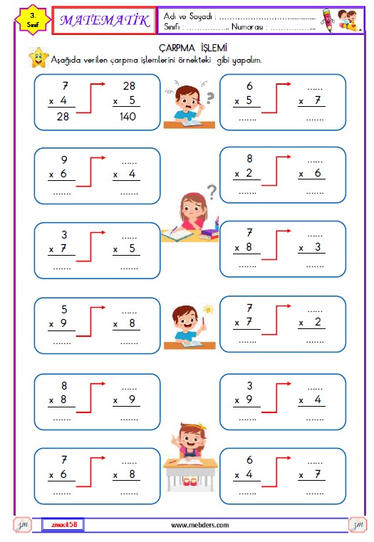 3. Sınıf Matematik Çarpma İşlemi Etkinliği 13