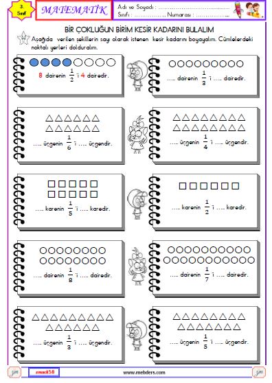 3. Sınıf Matematik Kesirler Etkinliği 10