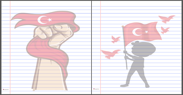 Bayrak Temalı Yazı - Şiir Sayfaları (4 Sayfa)