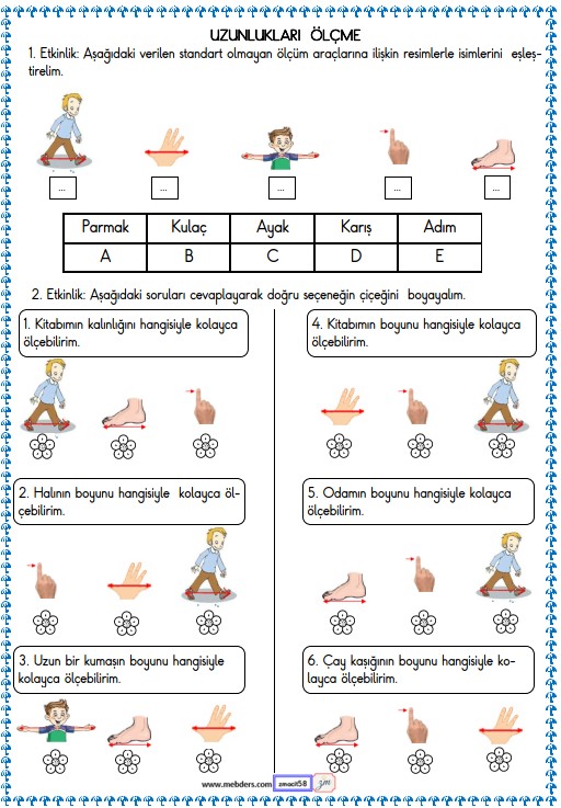 2. Sınıf Matematik Uzunlukları Ölçme Etkinliği 1