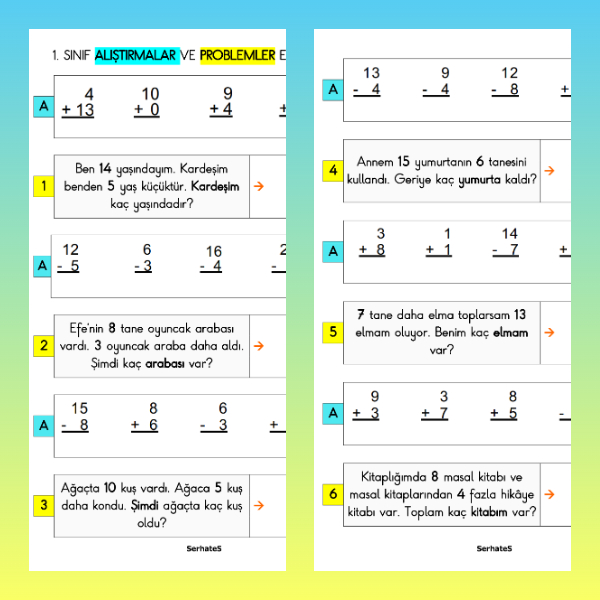 1. Sınıf Matematik - Alıştırmalar ve Problemler Etkinliği - 2