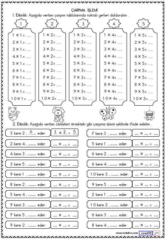 2. Sınıf Matematik Çarpma İşlemi Etkinliği 6