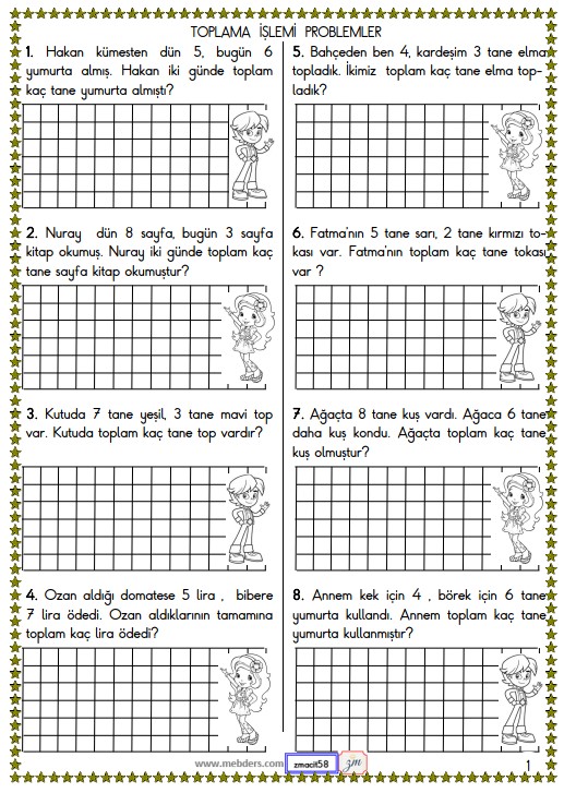 1. Sınıf Matematik Toplama İşlemi Problemleri Etkinliği 1