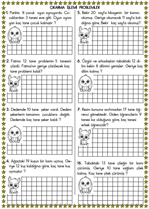 1. Sınıf Matematik Çıkarma İşlemi Problemler Etkinliği 5