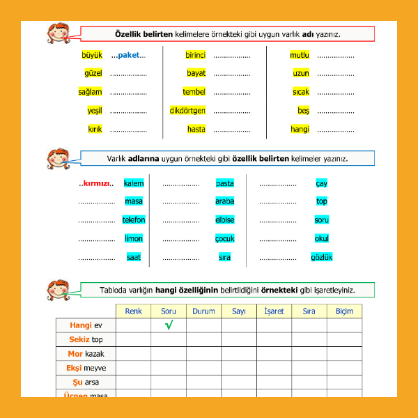 4. Sınıf Türkçe - Varlıkların Özelliklerini Belirten Kelimeler (Ön Adlar) Etkinliği - 1