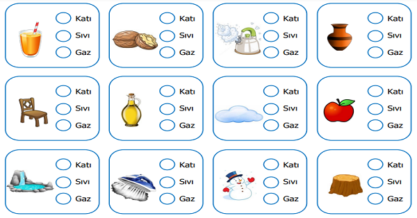 4.Sınıf Fen Bilimleri Maddenin Halleri Etkinliği 2