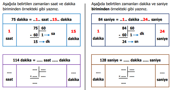 4.Sınıf Matematik Saat-Dakika, Dakika-Saniye Arasındaki Dönüştürmeler Etkinliği 4