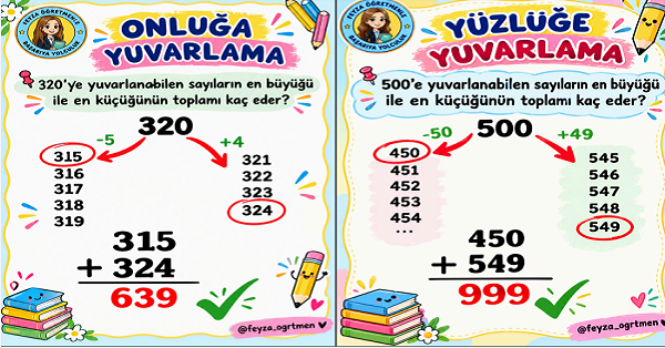 3. Sınıf Matematik Onluğa ve Yüzlüğe Yuvarlama Şablonu