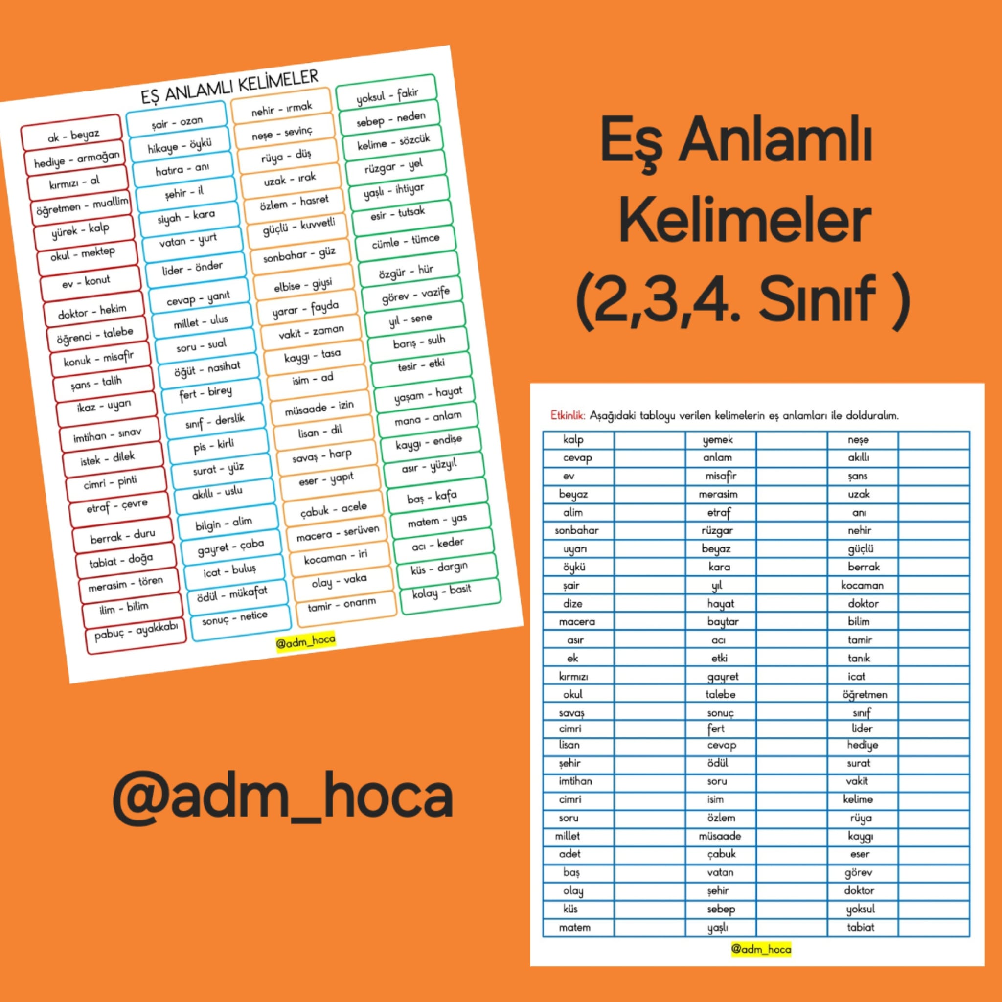 Eş Anlamlı Kelimeler - 2,3ve 4. Sınıf