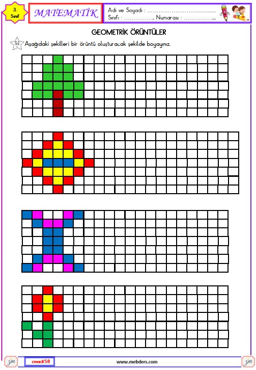 3. Sınıf Matematik Geometrik Örüntüler Etkinliği 3