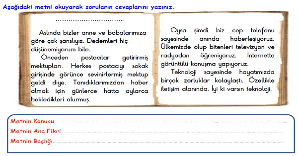 4.Sınıf Türkçe Metnin Konusu-2