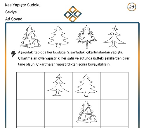 Kes Yapıştır Sudoku Etkinliği 28 (Seviye 1)