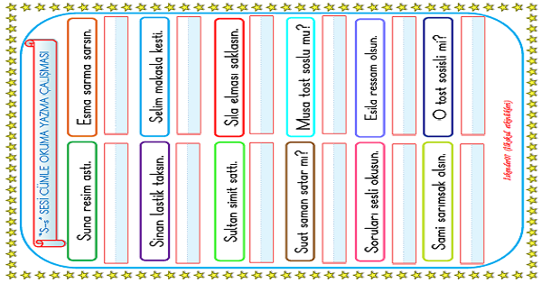 1. Sınıf İlk Okuma Yazma S Sesi Cümle Okuma Yazma Çalışması