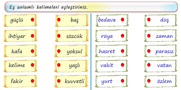 2.Sınıf Türkçe Eş Anlamlı Kelimeler Etkinliği -1