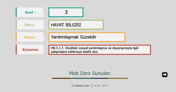 3.Sınıf Hayat Bilgisi Yardımlaşmak Güzeldir Sunusu