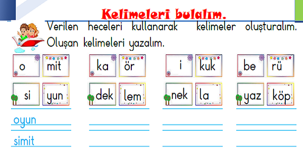 1.Sınıf Türkçe Kelimeleri Bulalım Etkinliği