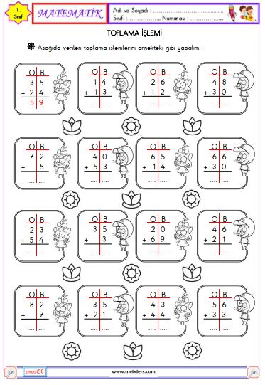 1. Sınıf Matematik İki Basamaklı Sayılarla Toplama İşlemi  Etkinliği