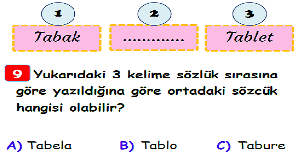 3.Sınıf Türkçe Alfabetik Sıralama Yaprak Test