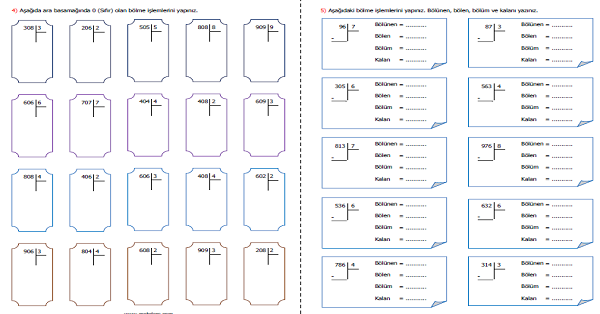 4.Sınıf Matematik Doğal Sayılarda Bölme İşlemi Etkinliği 5