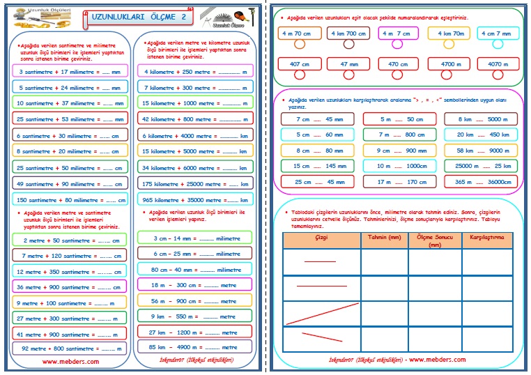 4.Sınıf Matematik Uzunlukları Ölçme Çalışması 2   (2 Sayfa)