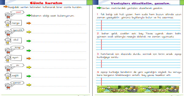 1.Sınıf Türkçe Cümle Kuralım Ve Dikte Etkinliği