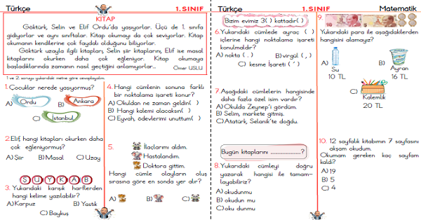1. Sınıf Genel Değerlendirme 4 (Türkçe Matematik Hayat Bilgisi)