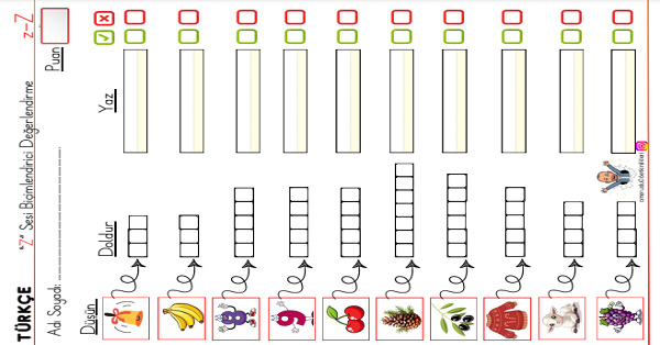 1. Sınıf İlk Okuma Yazma Z Sesi Dikte Değerlendirme