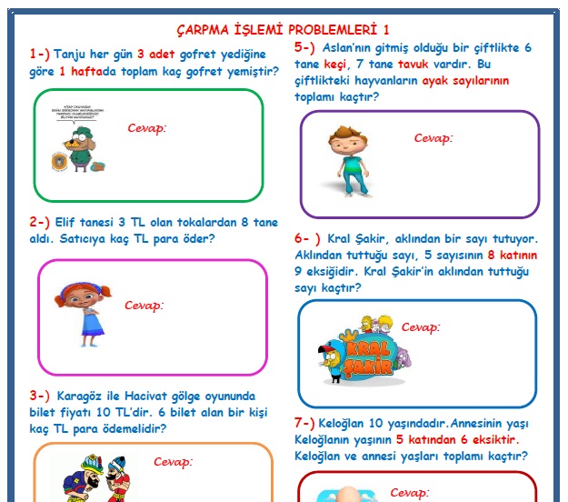 2.Sınıf Matematik Çarpma İşlemi Problemleri  1