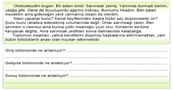 4.Sınıf Türkçe Metnin Bölümleri Etkinliği