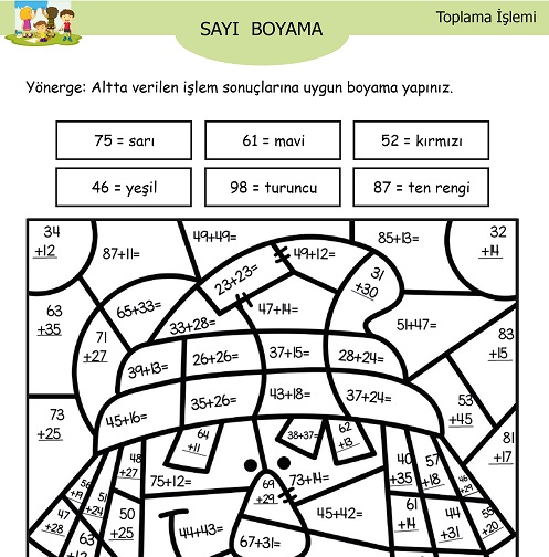 Toplama İşlemli Sayı Boyama Etkinliği 2